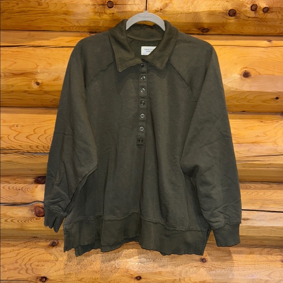 American Eagle EUC Big Hug Henley Sweatshirt Size Small in Olive - Picture 7 of 13